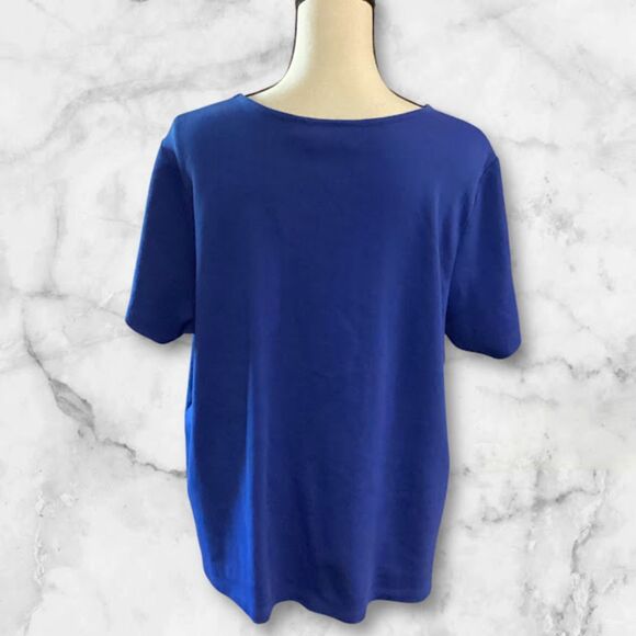 Quacker Factory Gone Sailing Short Sleeve Top Women's 1X in Nautical Blue - Picture 3 of 10